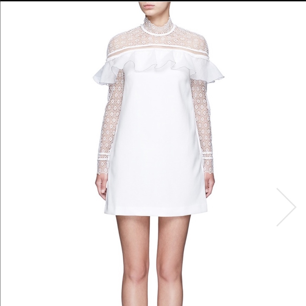 Self Portrait Ruffled Crepe & Lace Dress